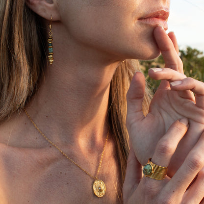 Gold earrings with turquoise beads and gold accents