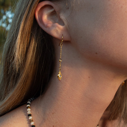 Gold dangle earrings with crystal charm