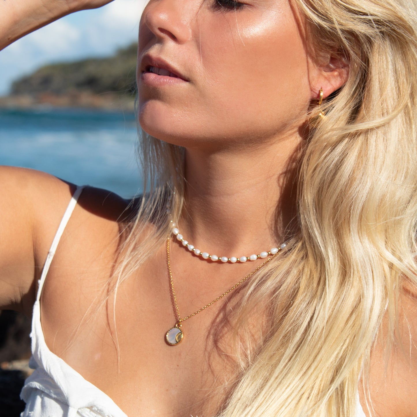 Gold Sacred Shore Necklace with pearl accents