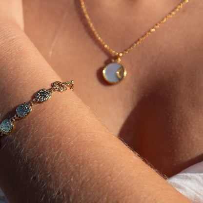 Gold necklace with mother of pearl pendant
