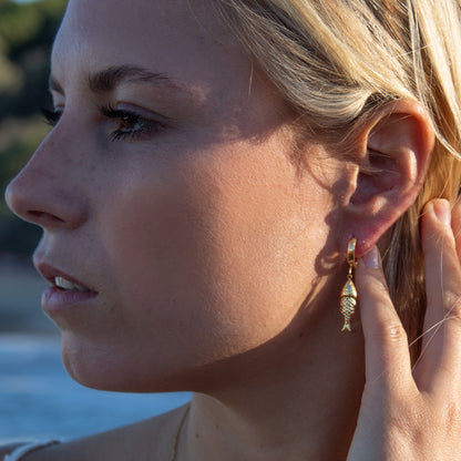 Gold fish hoop earrings
