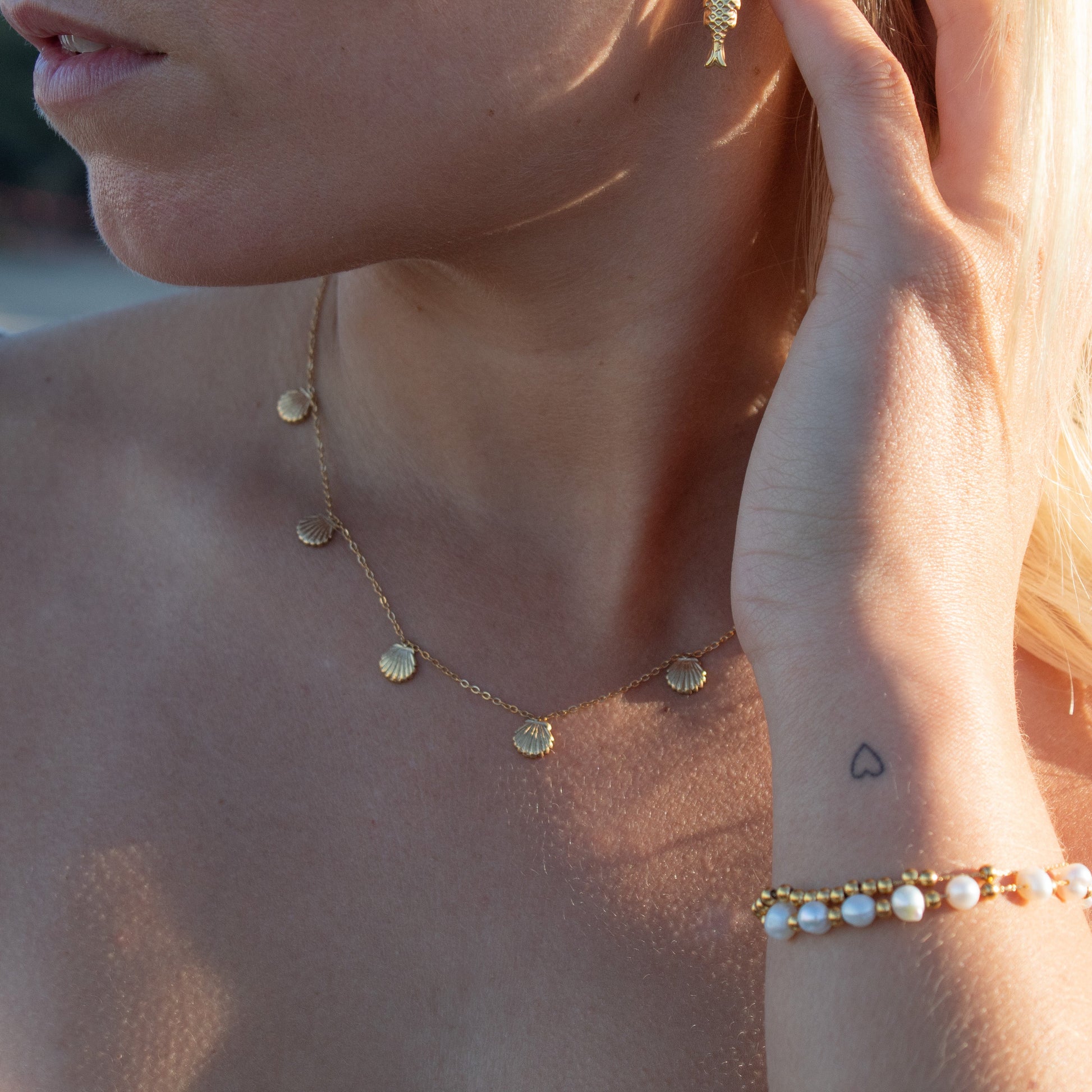 Gold Salty Kiss Necklace with shell charms
