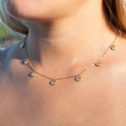 Gold seashell charm necklace