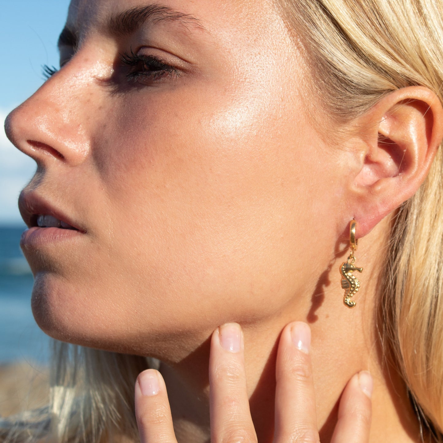 Gold seahorse hoop earrings