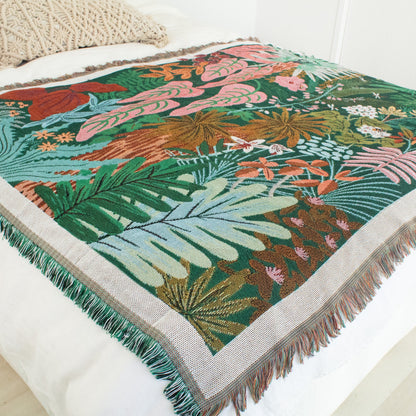 Rainforest blanket with lush green botanical print