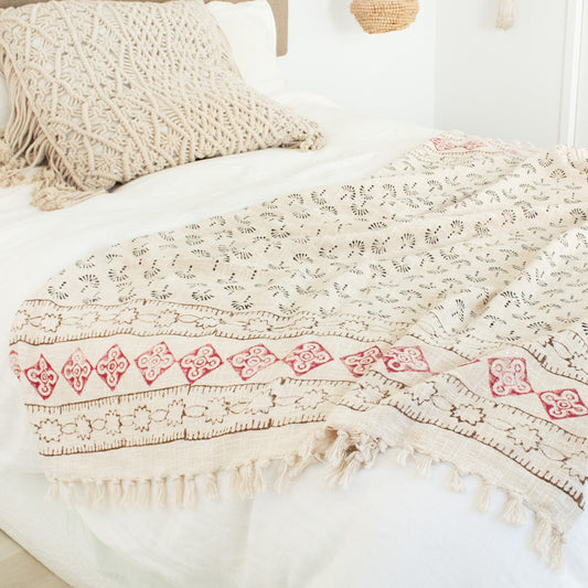 Temple Tapestry Throw Blanket with red accents