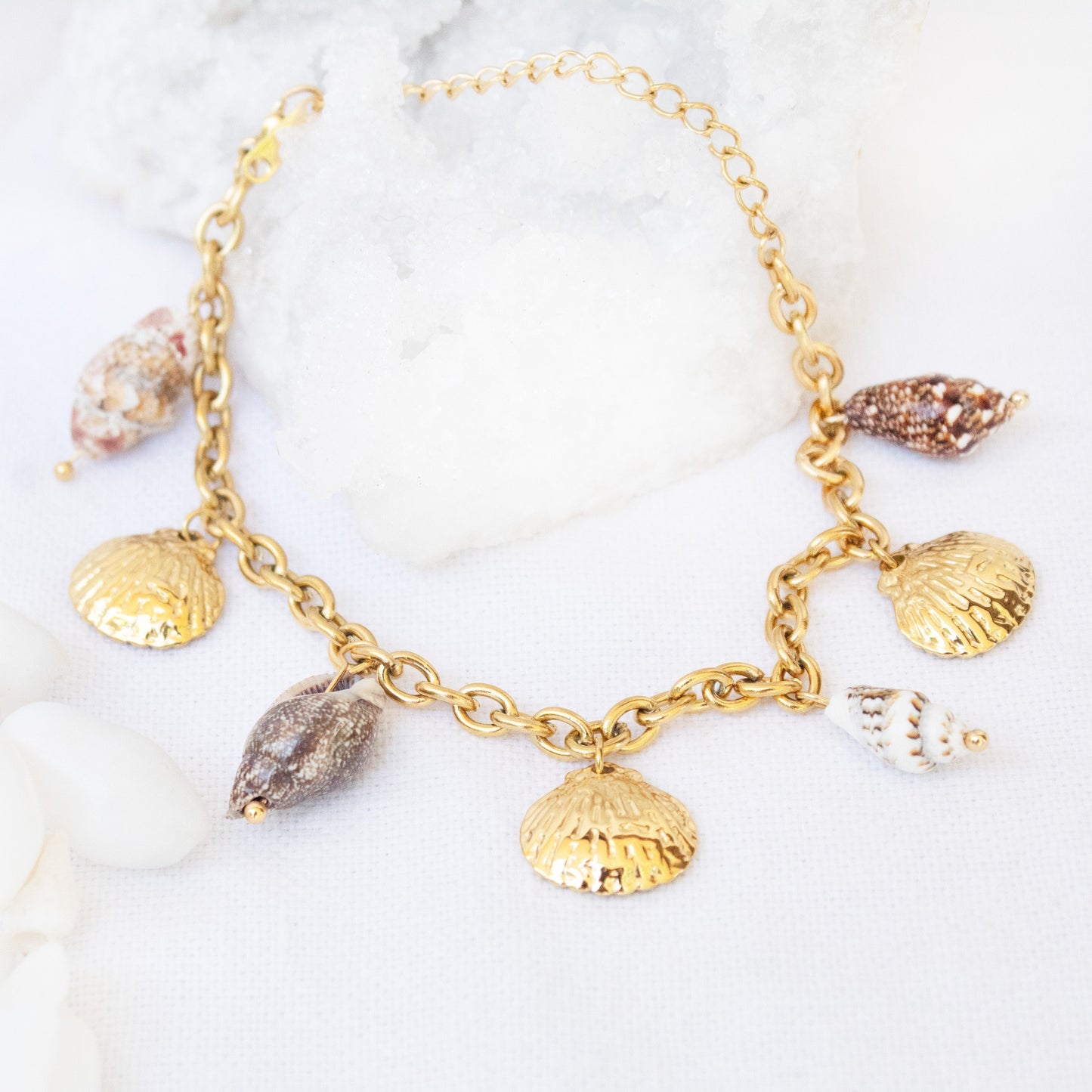 Gold seashell charm bracelet