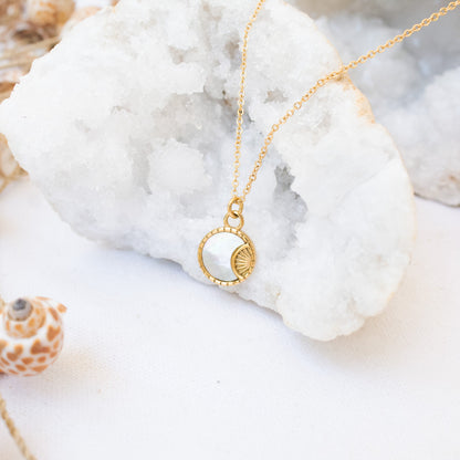 Gold mother of pearl sunburst necklace