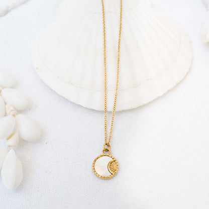 Gold mother-of-pearl sun and moon necklace