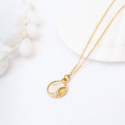 Gold mother of pearl sunburst necklace