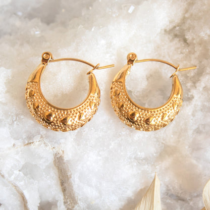 Gold heart boheme hoop earrings