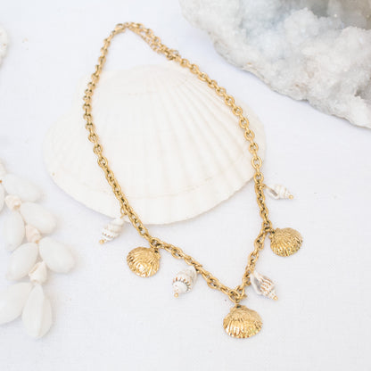 Gold necklace with seashell charms