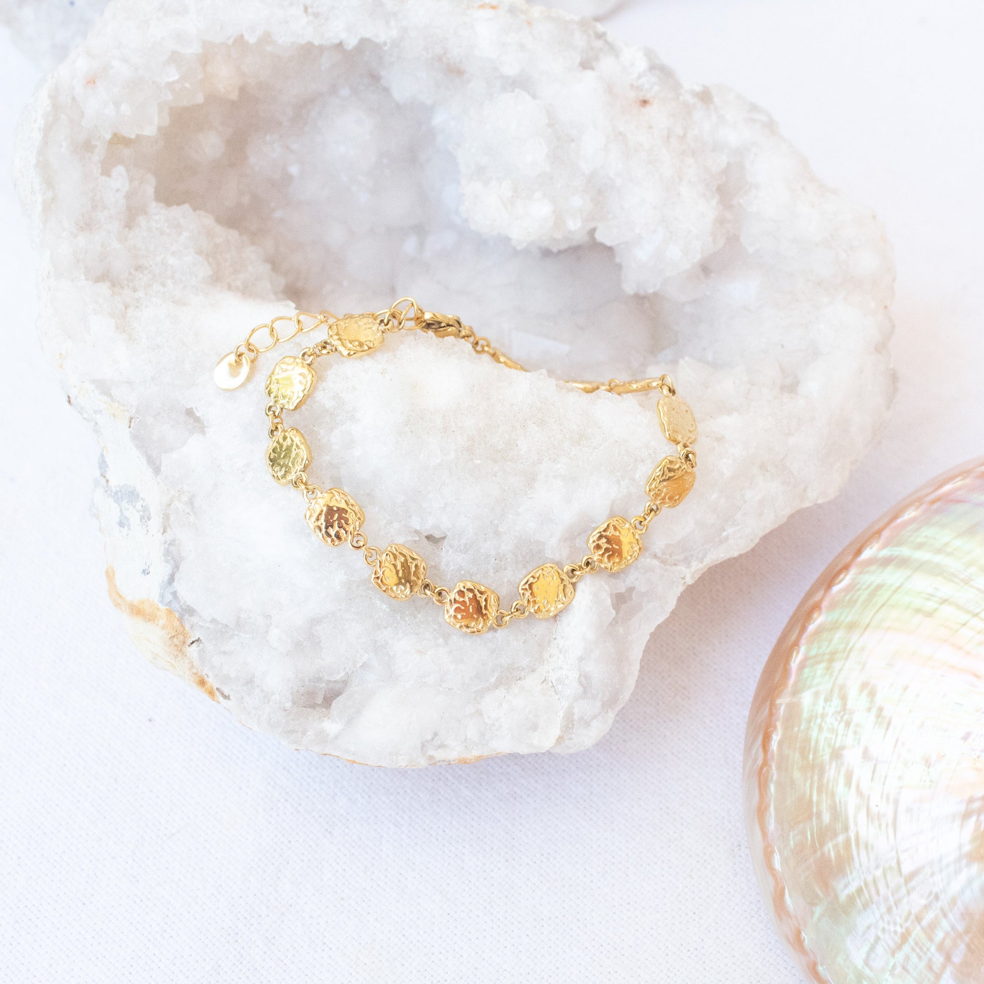 Gold Essence bracelet with hammered coin charms