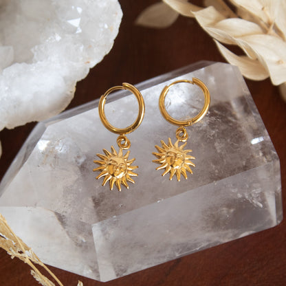 Gold sun hoop earrings