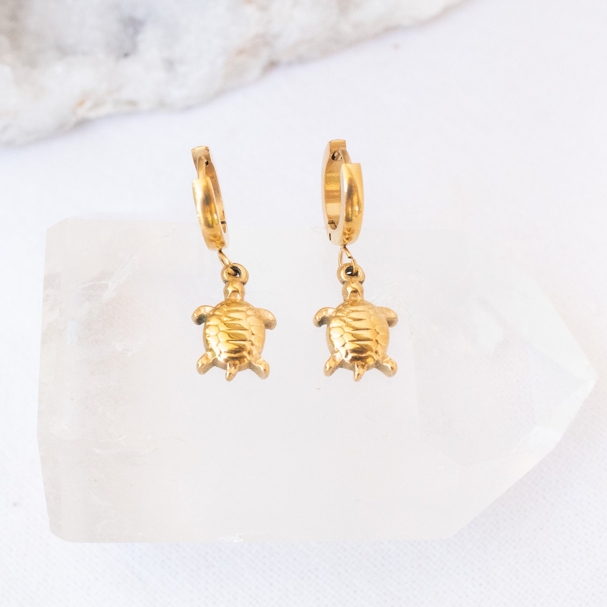 Gold turtle hoop earrings