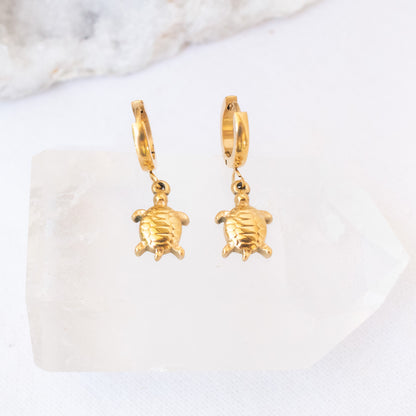 Gold turtle hoop earrings