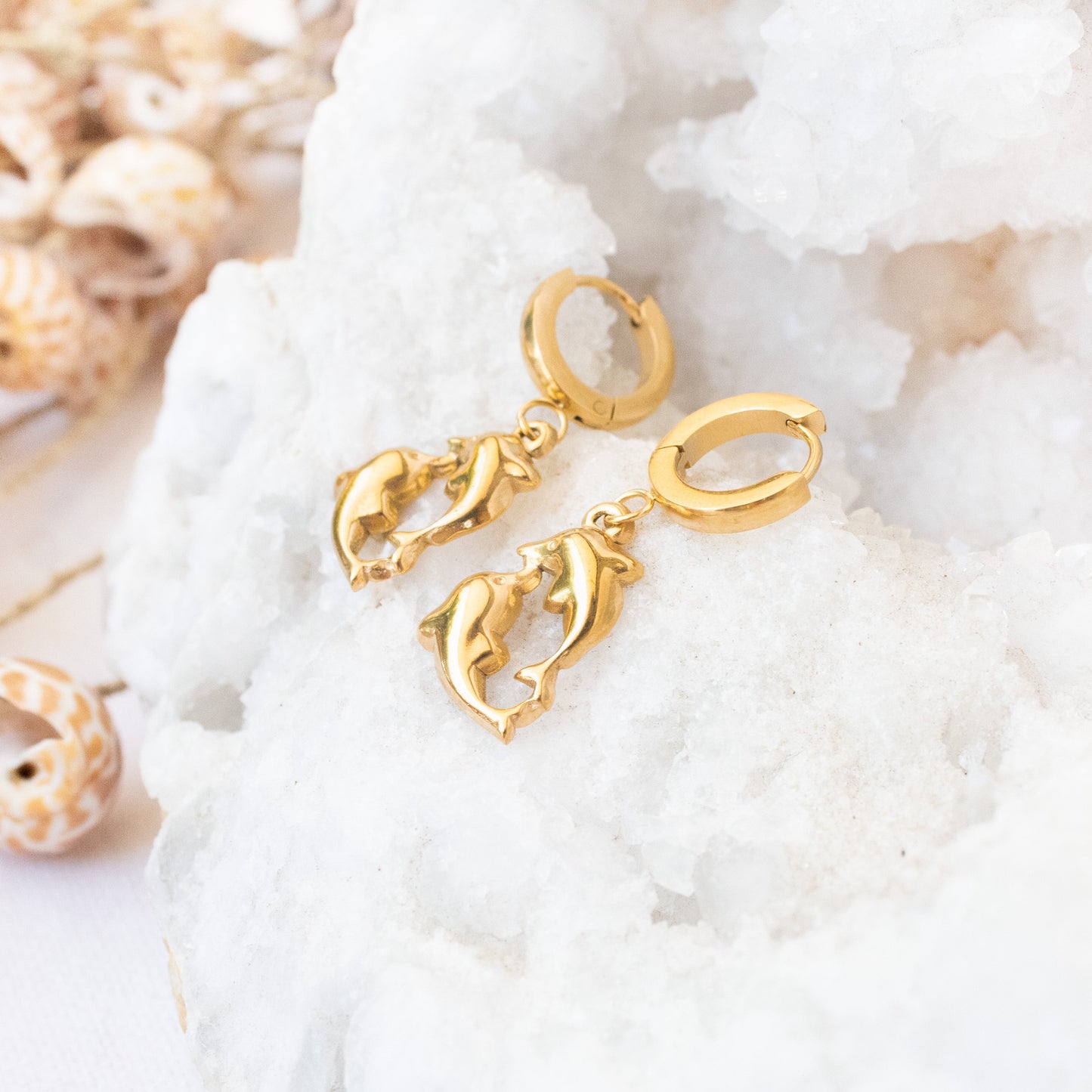 Gold dolphin hoop earrings
