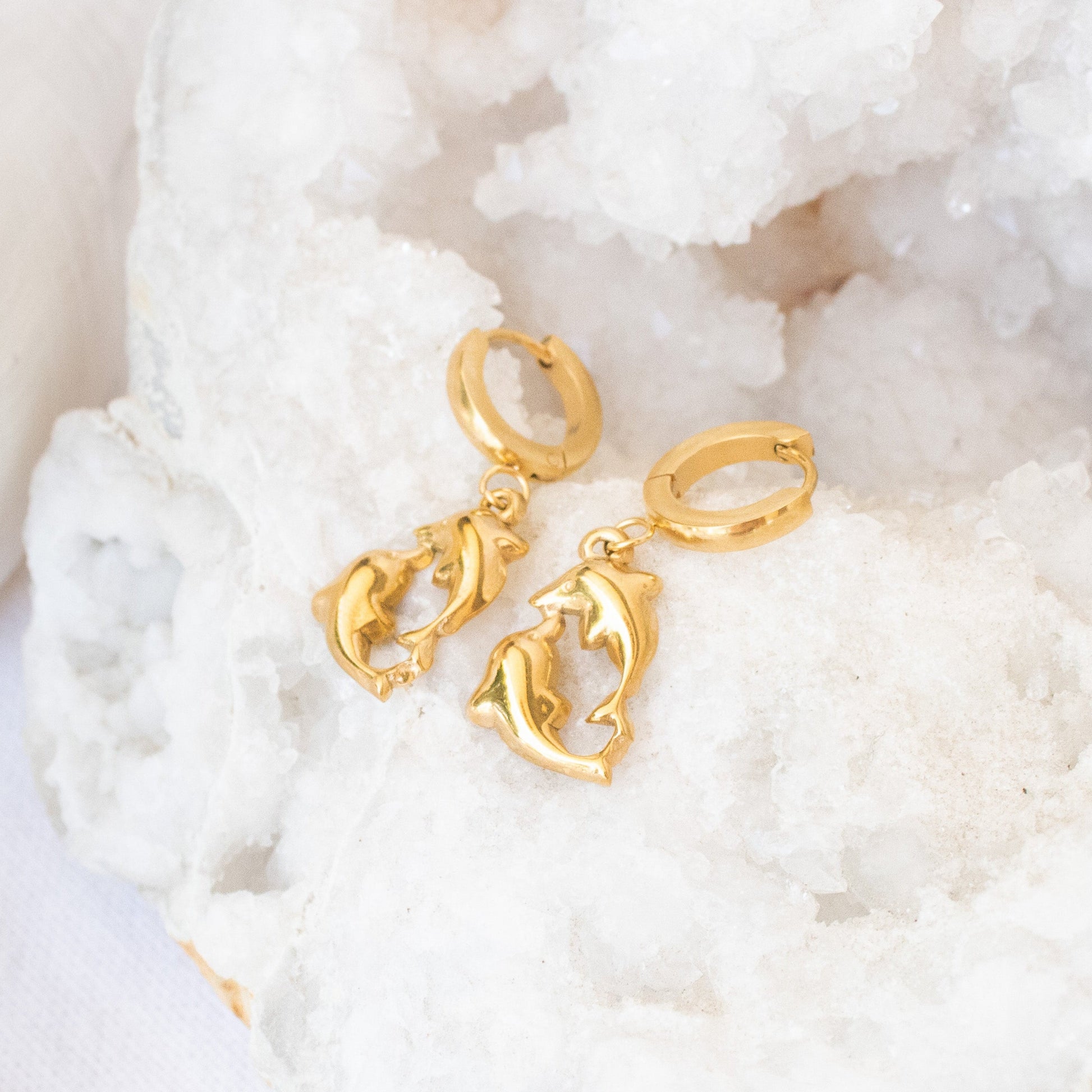 Gold dolphin huggie hoop earrings