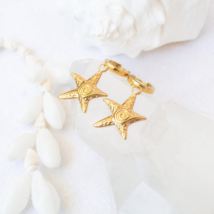Gold starfish swirl hoop earrings