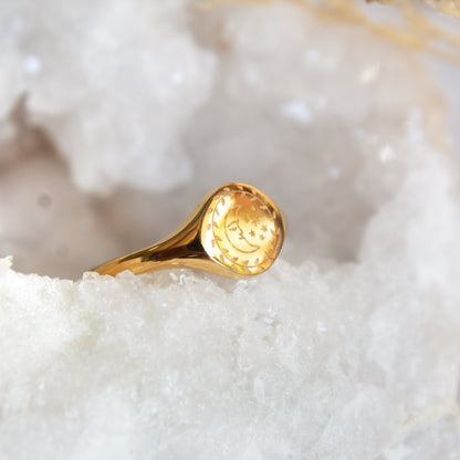Gold moon and stars signet ring