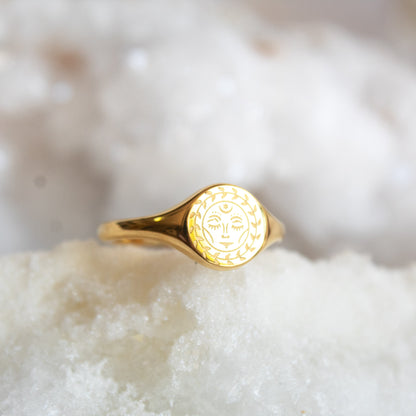 Gold sun signet ring