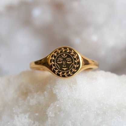 Gold Goddess Signet Ring