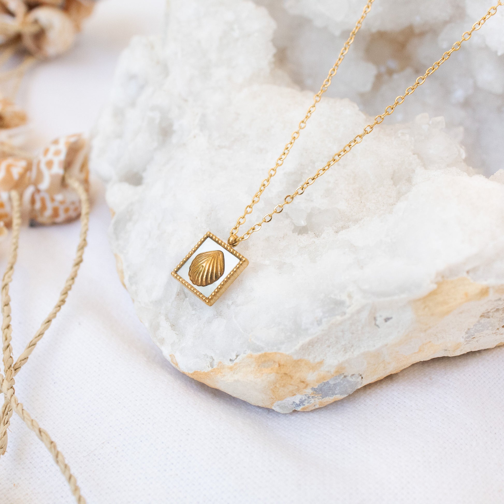 Gold Siren Necklace with shell pendant