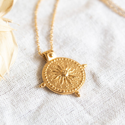 Gold Sun Gypsy coin necklace