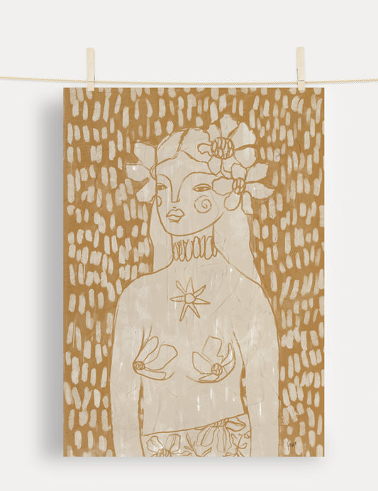 Sun Deity art print with floral headdress