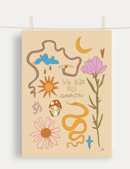 Retro "We Are All Connected" art print