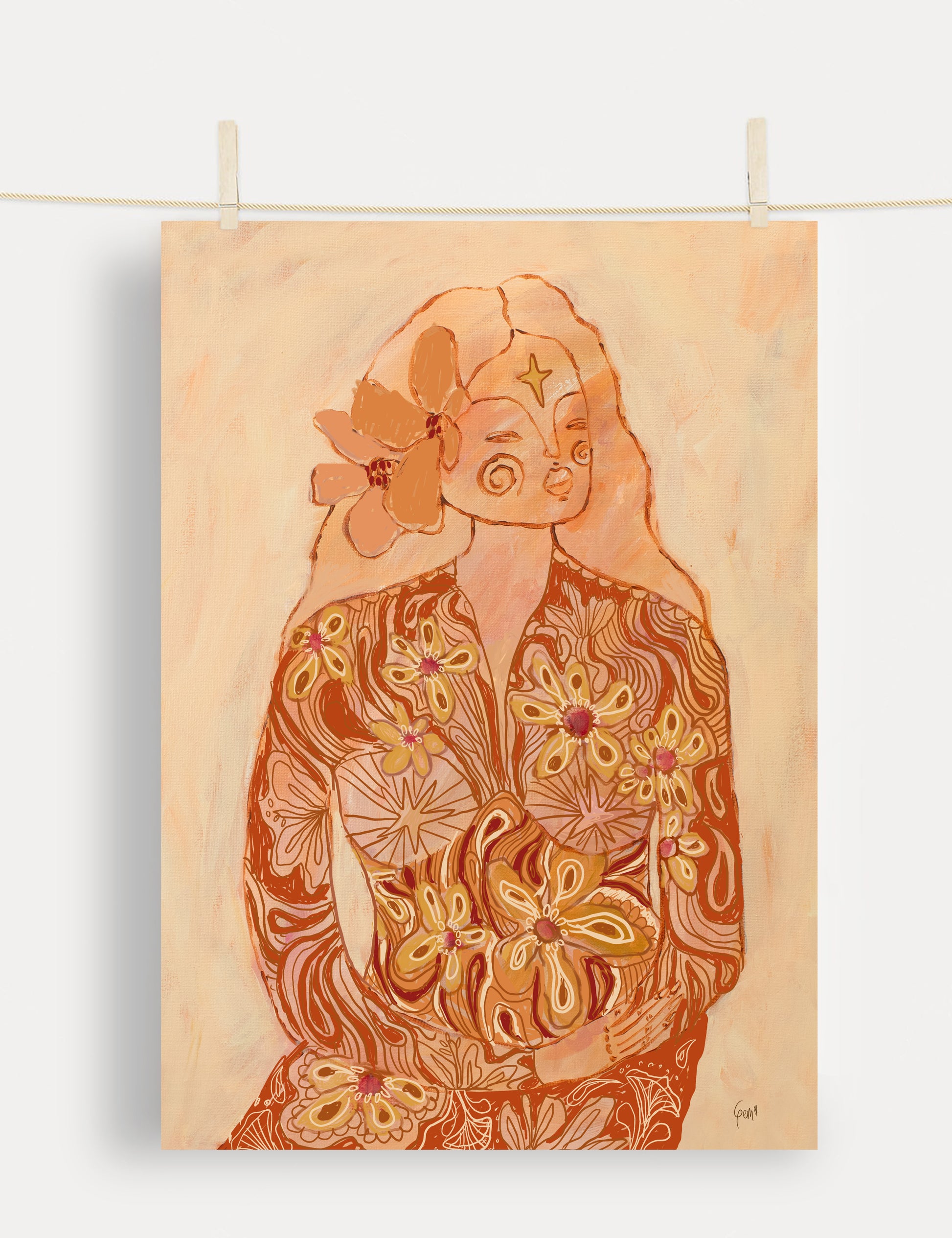 Orange floral print art print