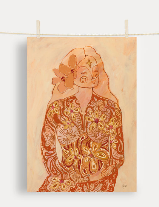 Orange floral print art print