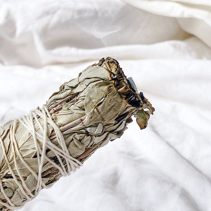Large white sage smudge stick with smoke
